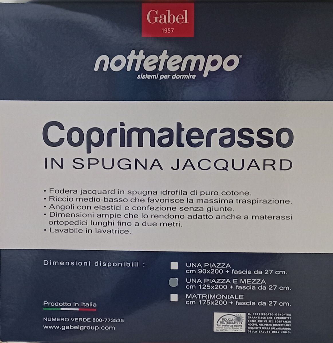 ORIONE COPRIMATERASSO UN POSTO E MEZZO IN SPUGNA DI PURO COTONE