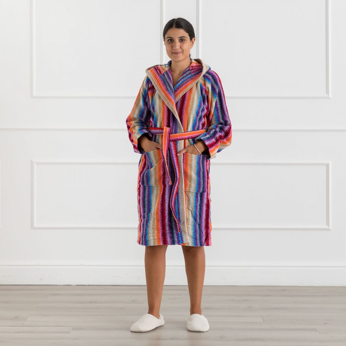 ACCAPPATOIO CON CAPPUCCIO JAQUARD GROOVY STRIPE RIVIERA