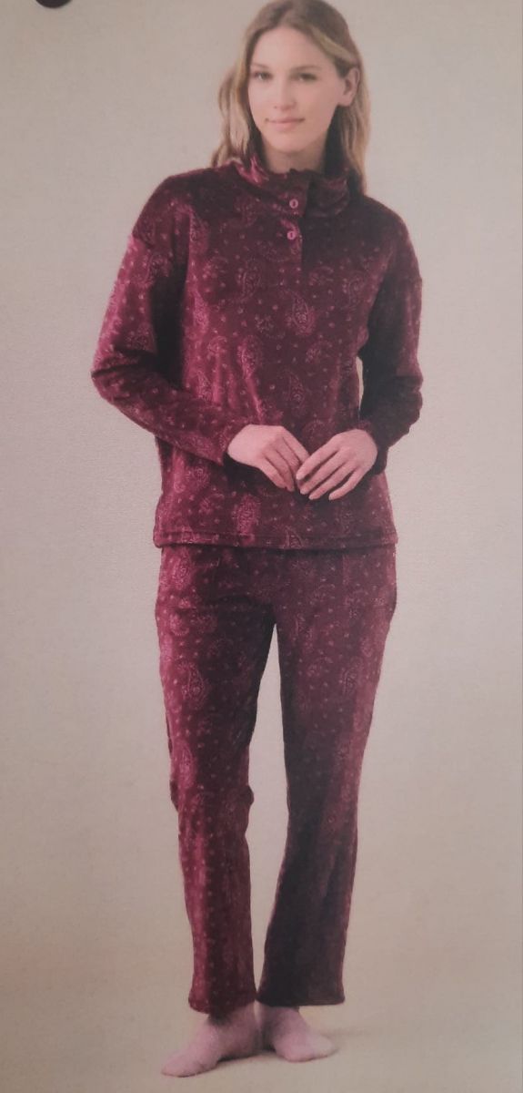 NOI DI NOTTE PIGIAMA DONNA CALDO COTONE  APERTO CON COLLO FANTASIA CACHEMIRE FA9286