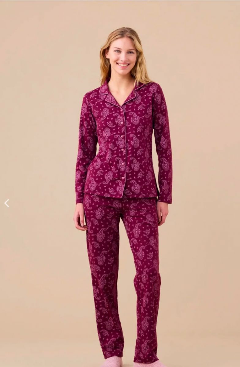 PIGIAMA DONNA MODELLO CAMICIA PANTALONE SENZA POLSINO  IN CALDO COTONE FA8930PS NOI DI NOTTE