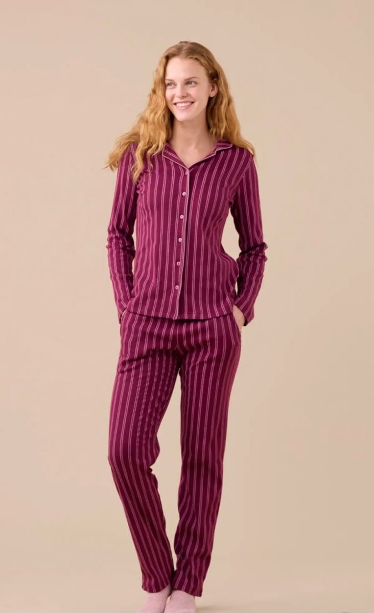 NOI DI NOTTE PIGIAMA DONNA CALDO COTONE  APERTO CON COLLO FANTASIA CACHEMIRE FA9286