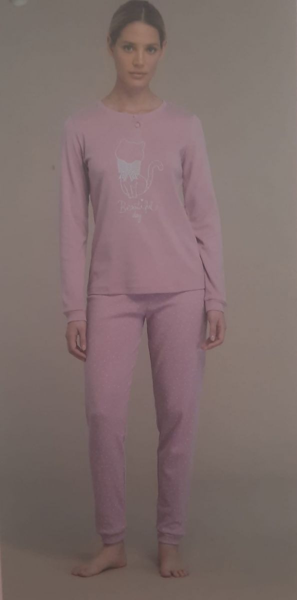 PIGIAMA DONNA IN CALDO COTONE MODELLO SERAFINO CON DUE BOTTONI  PANTALONE SENZA POLSINO FA9187 NOI DI NOTTE