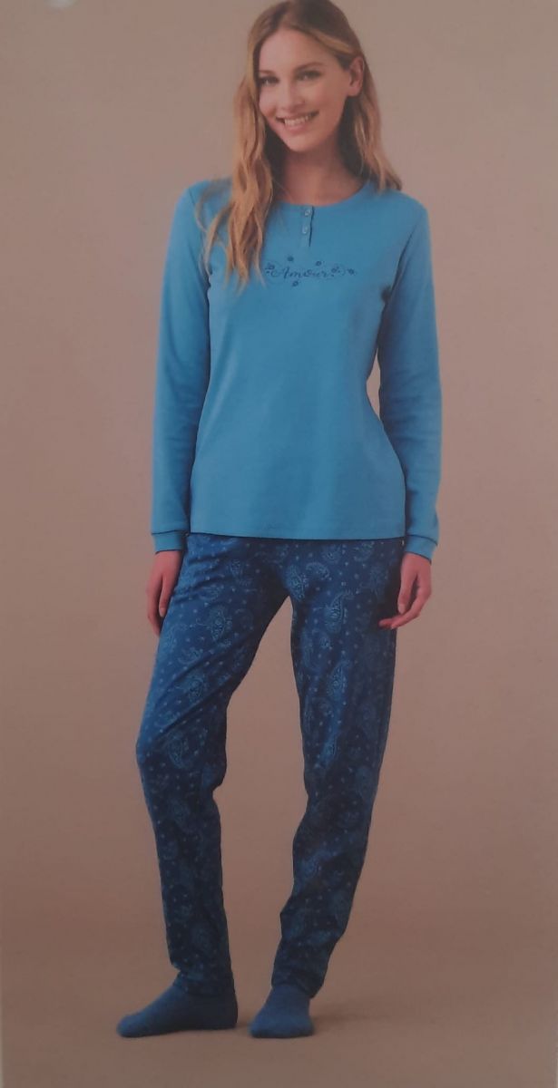 PIGIAMA DONNA IN CALDO COTONE MODELLO SERAFINO CON QUATTRO BOTTONI  PANTALONE CON POLSINO  FA9267