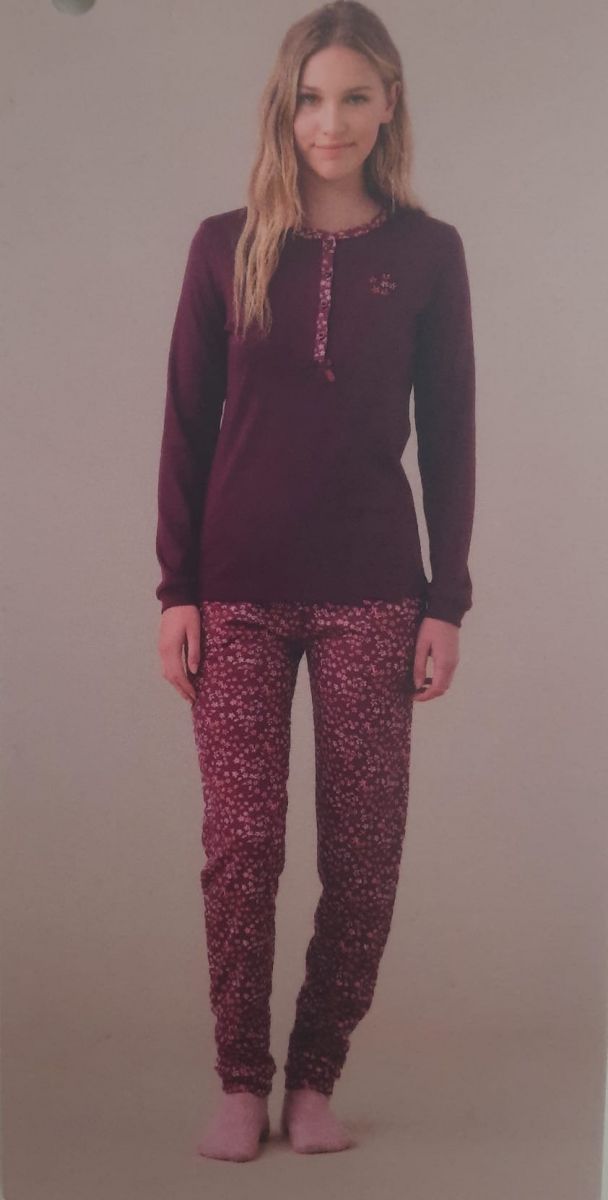 PIGIAMA DONNA MODELLO CAMICIA PANTALONE SENZA POLSINO  IN CALDO COTONE FA8930PS NOI DI NOTTE